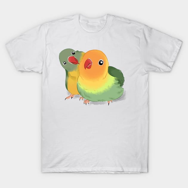 Playfull Jade and Green Lovebird T-Shirt by GambarGrace